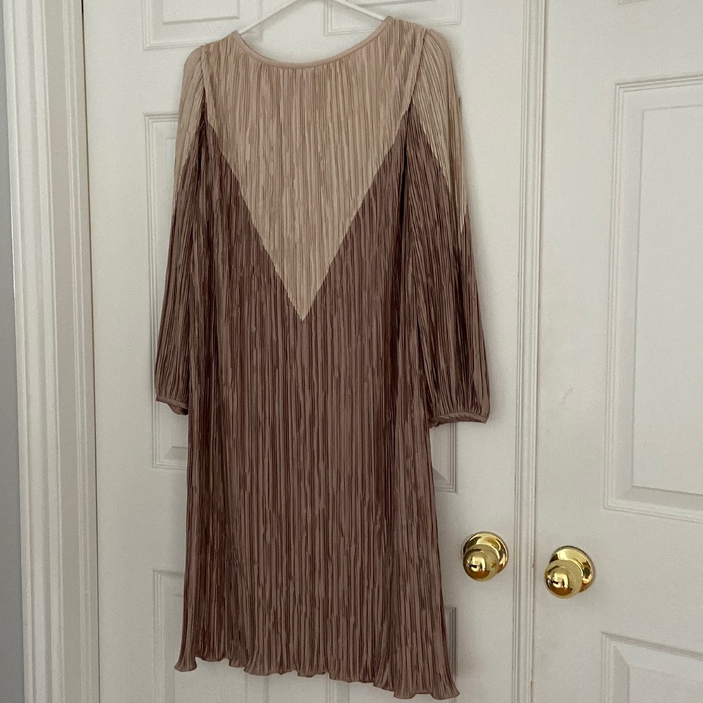 Styled by Hal Ferman - Polyester Cream and Taupe Midi Dress - Size 8-10